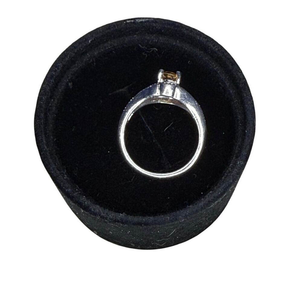 Elegant Solid Sterling Silver Ring With Yellow Ge… - image 2